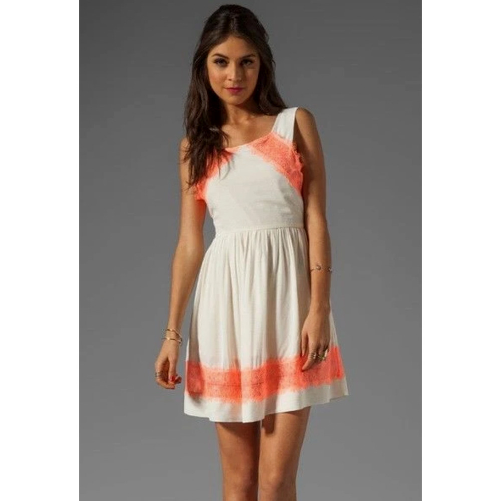 Free People Georgia Lace Mini Dress $98 Fit&Flare Tank Cream White Neon Orange 4